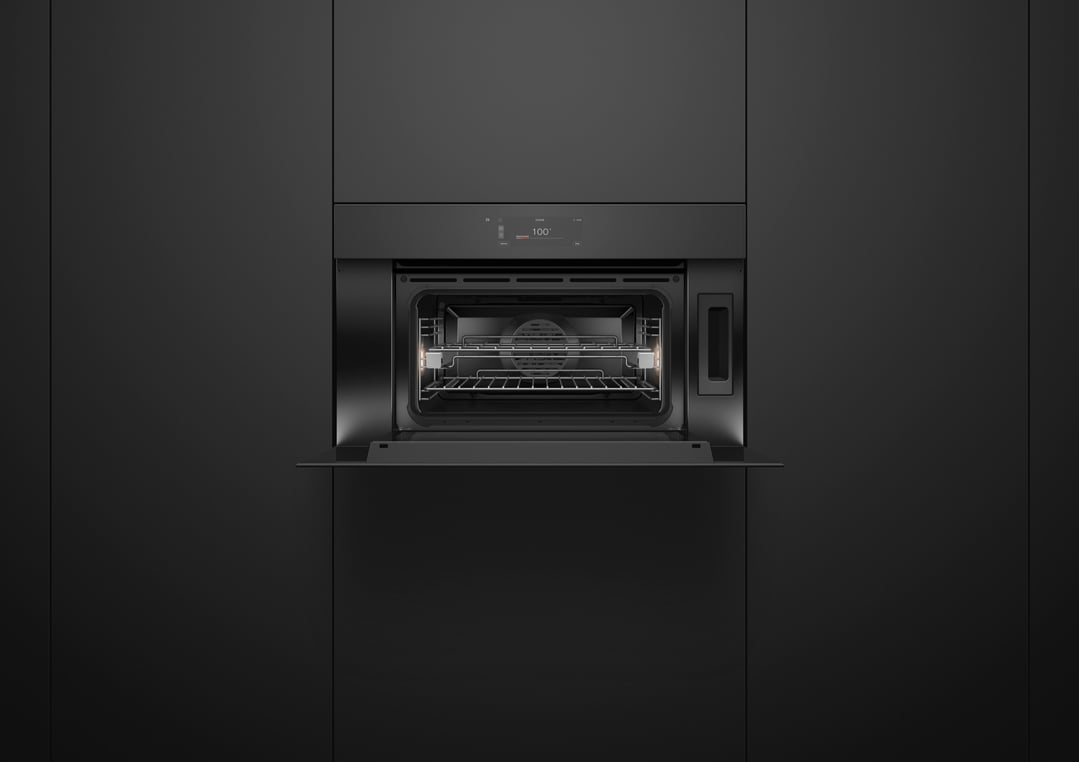 Fisher & Paykel 76cm Series 9, Minimal Handleless Compact Combi-Steam Oven, Black Glass OS76NMUNB3