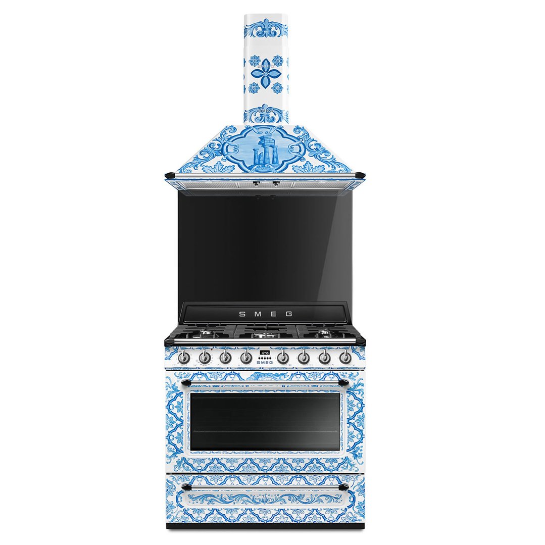 Smeg 90cm Dolce & Gabbana Divina Cucina Freestanding Dual Fuel Oven - Blue TRA90DGM9
