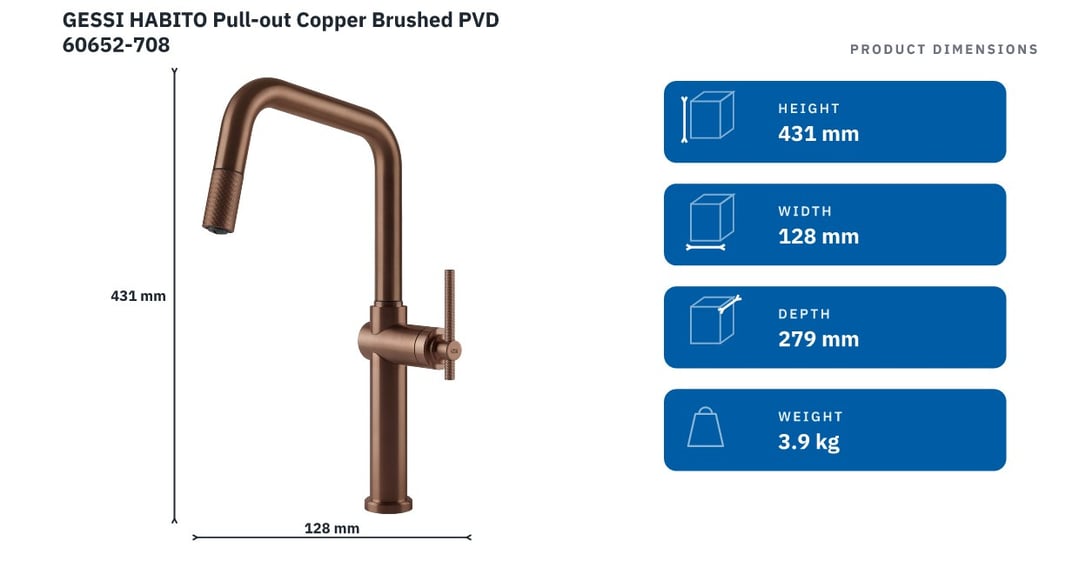 GESSI HABITO Pull-out Copper Brushed PVD 60652-708 — product dimensions