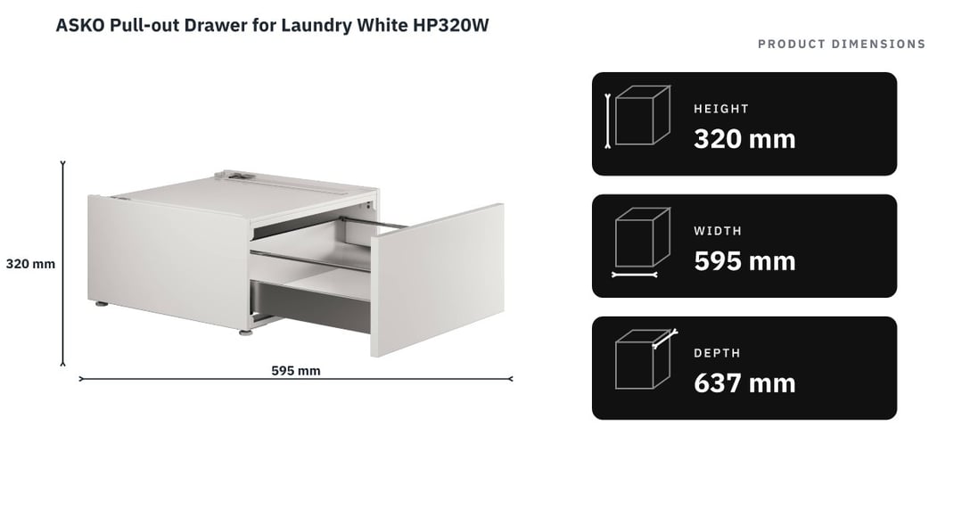 ASKO Pull-out Drawer for Laundry White HP320W — product dimensions