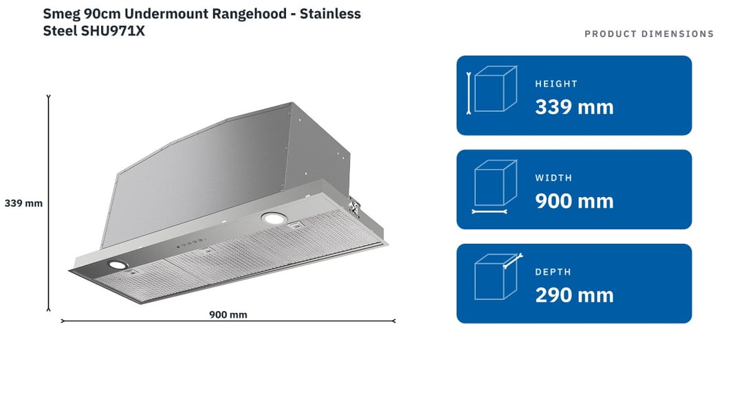 Smeg 90cm Undermount Rangehood - Stainless Steel SHU971X
