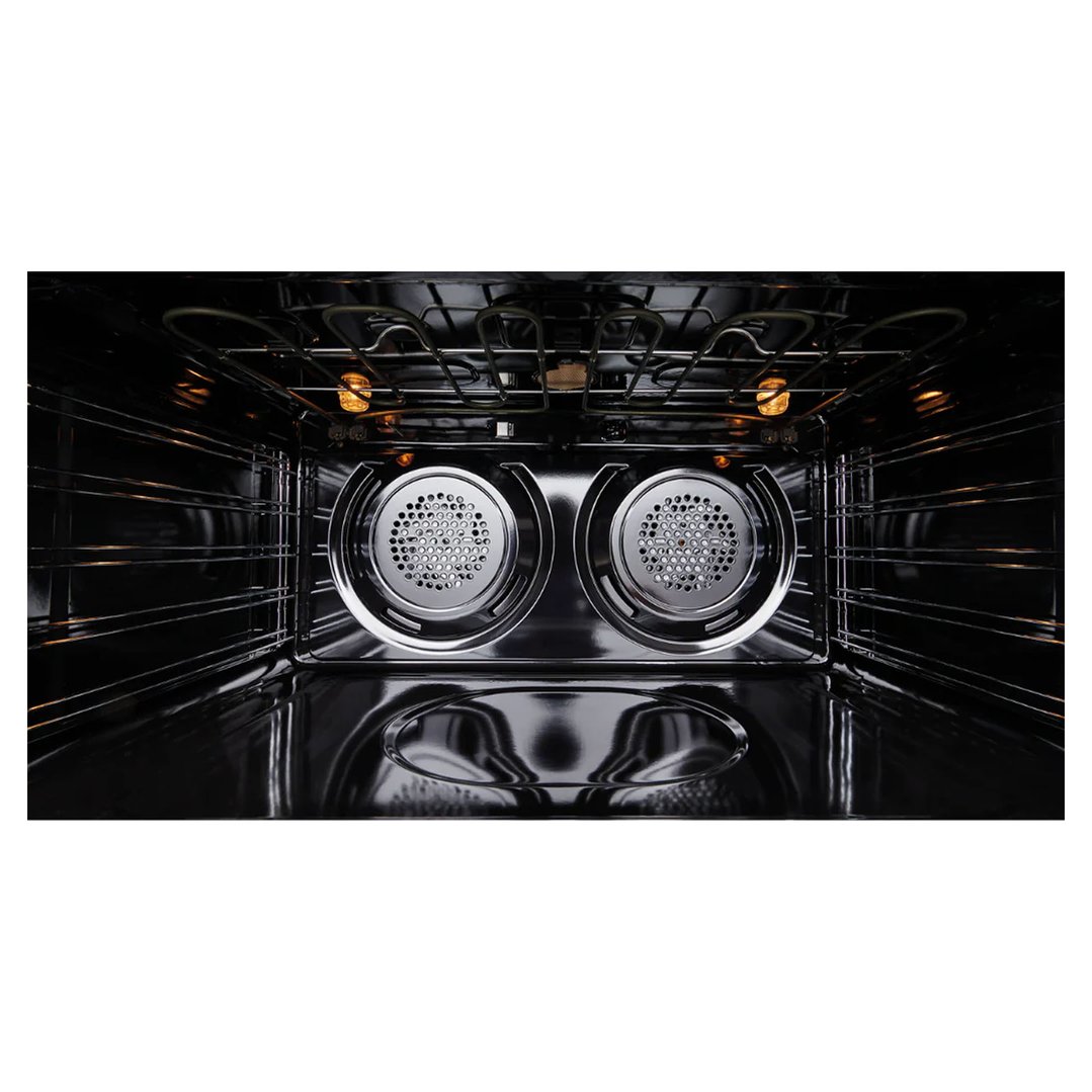 Interior view of a Westinghouse oven with two fans and heating elements
