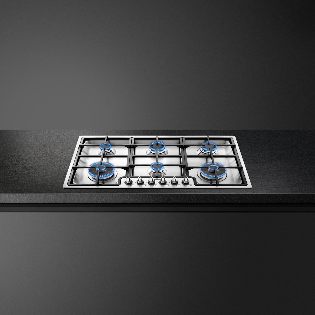 Smeg Classic 90cm 6 Burner Gas Cooktop Ultra Low Profile PGA962
