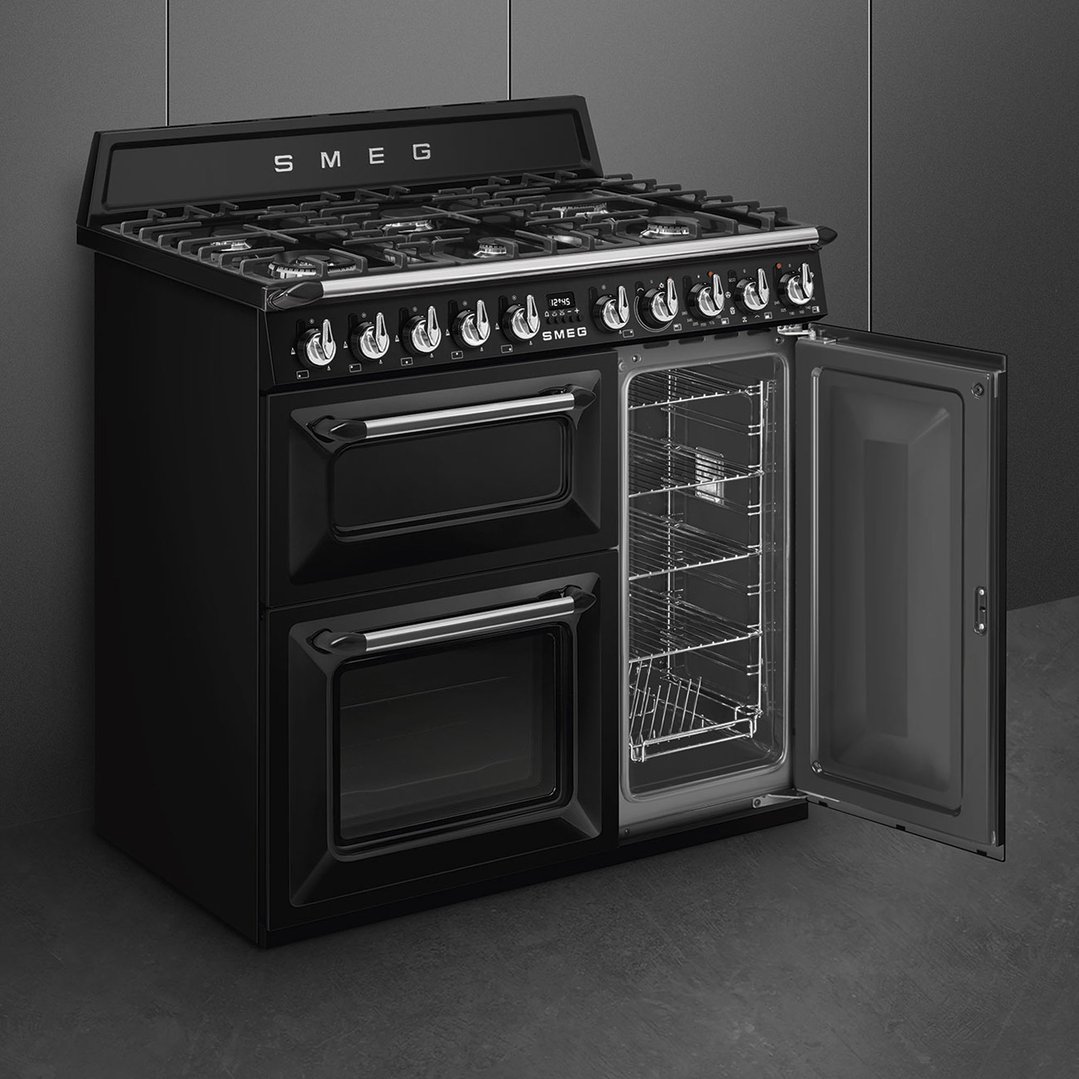 Smeg 90cm Victoria Aesthetic Freestanding Dual Fuel Oven/Stove TRA93BL