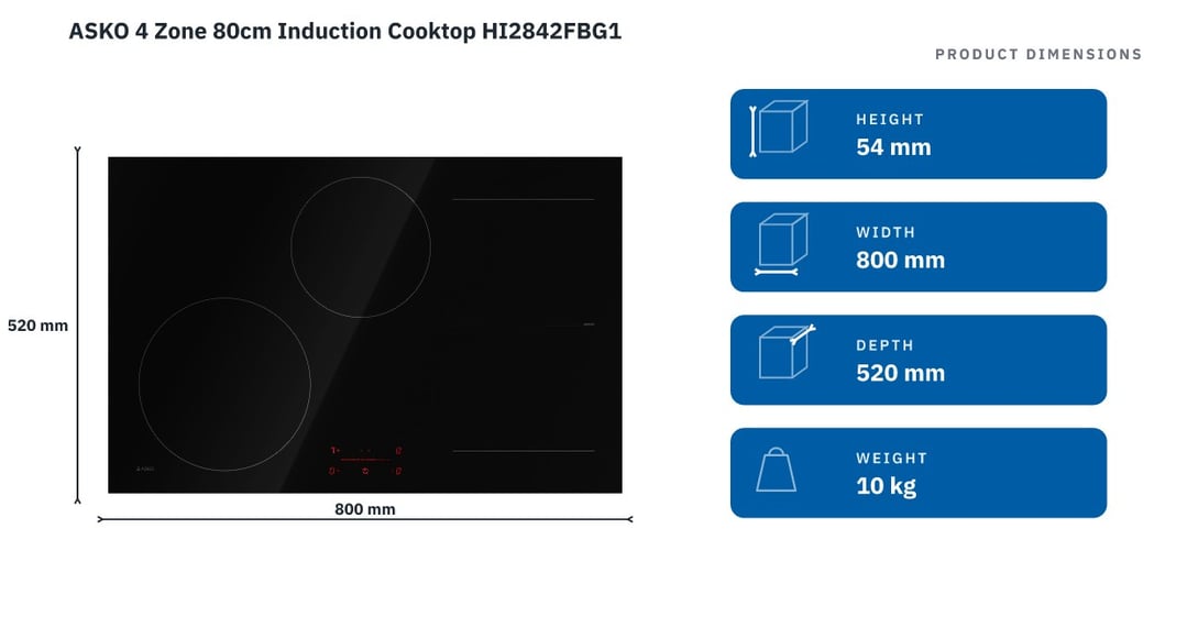 ASKO 4 Zone 80cm Induction Cooktop HI2842FBG1 — product dimensions