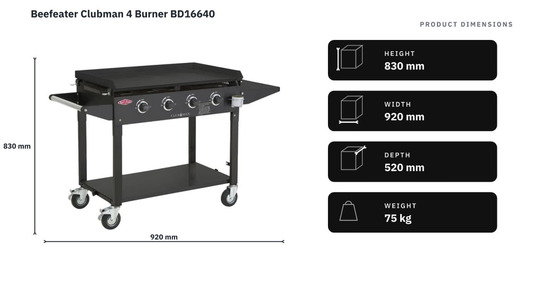 Beefeater Clubman 4 Burner BD16640 — product dimensions
