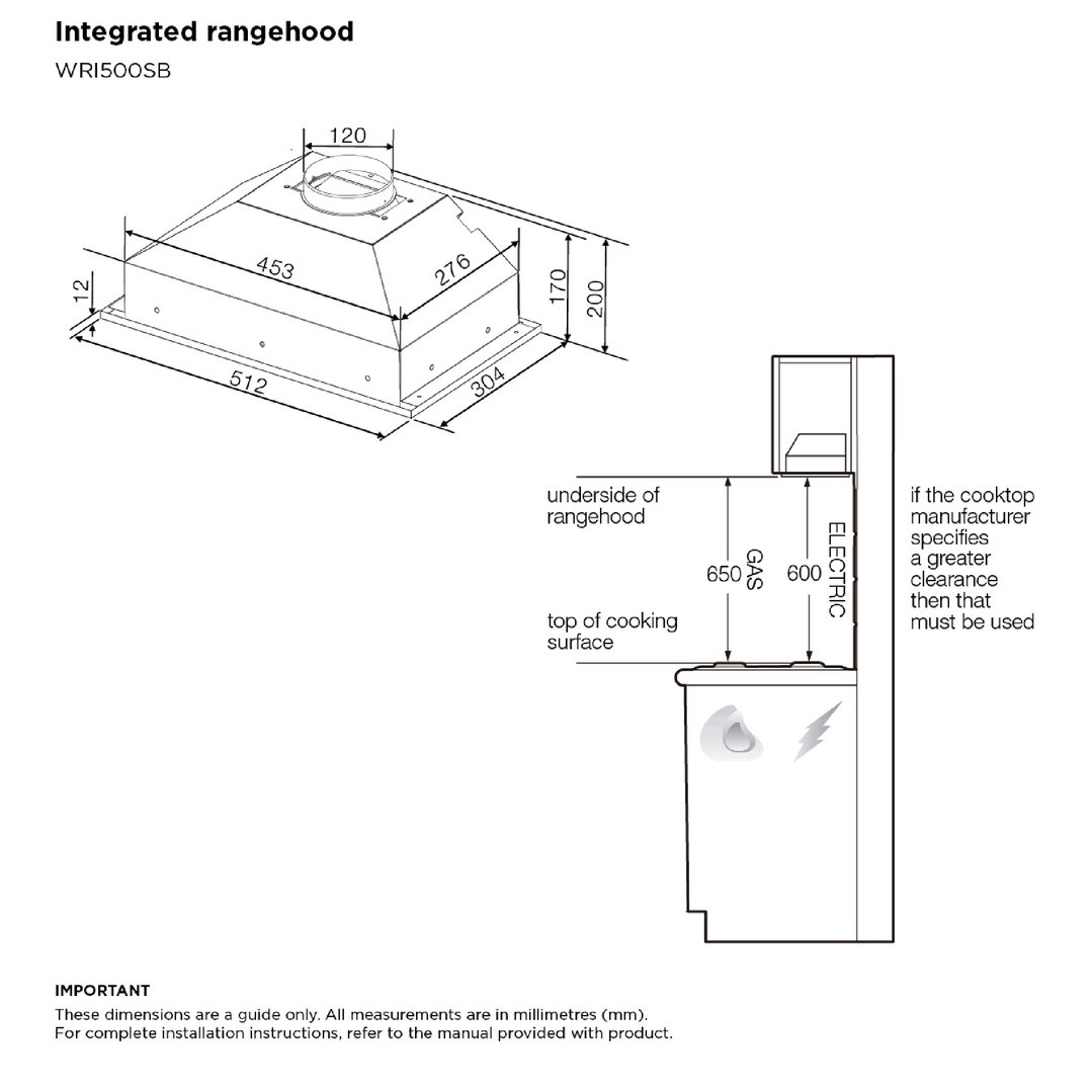 Westinghouse 51cm Integrated Rangehood WRI500SB