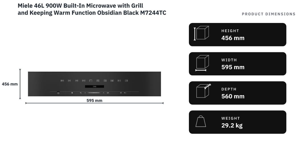 Miele 46L 900W Built-In Microwave with Grill and Keeping Warm Function Obsidian Black M7244TCOBSW — product dimensions