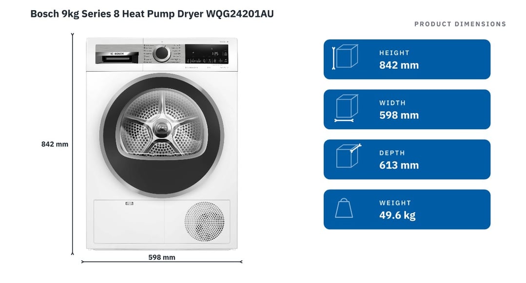 Bosch 9kg Series 8 Heat Pump Dryer WQG24201AU