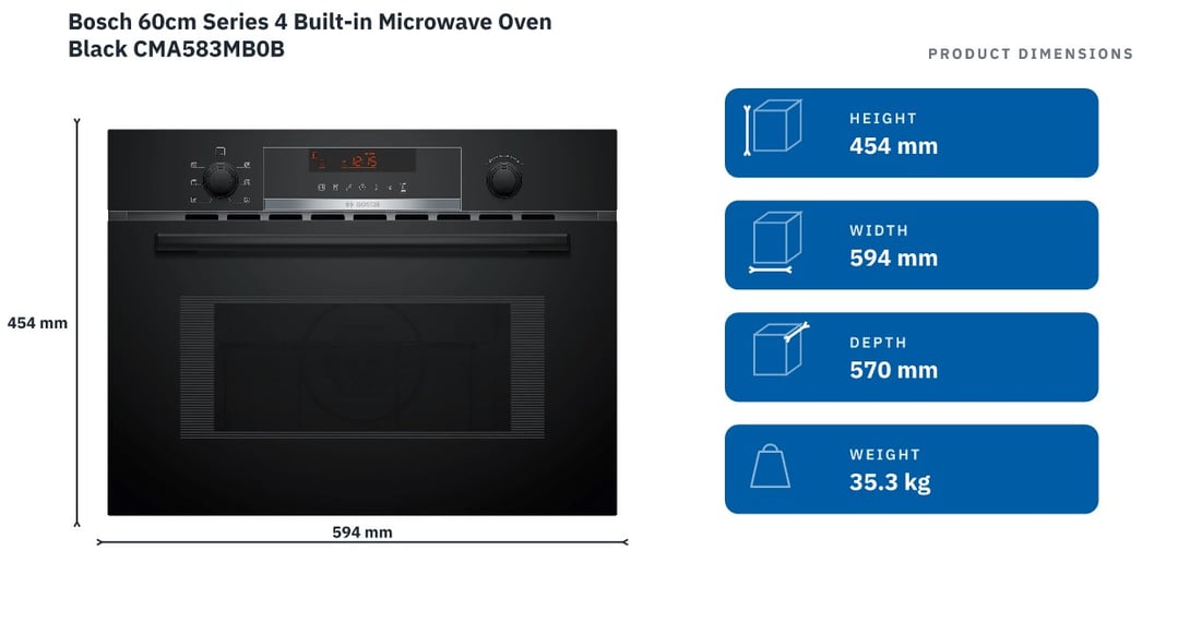 Bosch 60cm Series 4 Built-in Microwave Oven Black CMA583MB0B — product dimensions