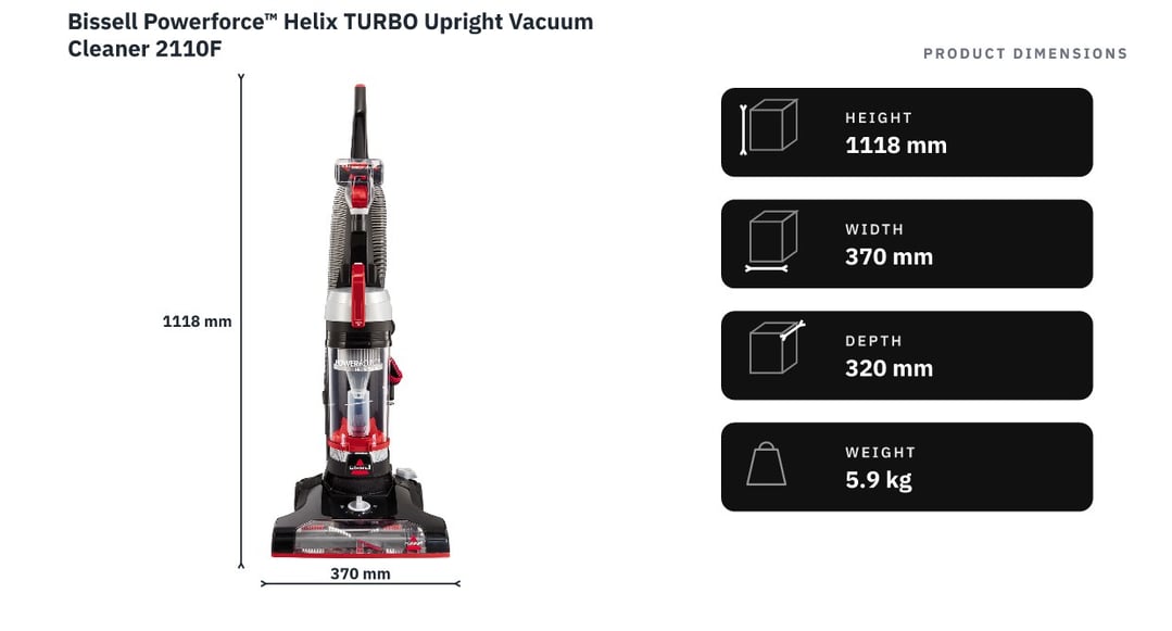 Bissell Powerforce™ Helix TURBO Upright Vacuum Cleaner 2110F — product dimensions