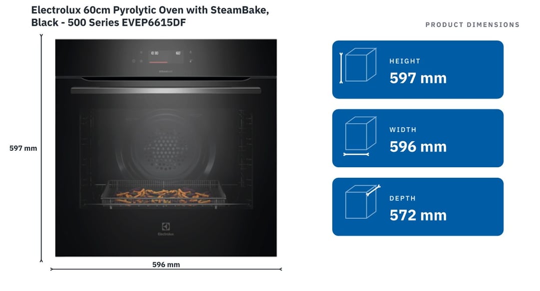Electrolux 60cm Pyrolytic Oven with SteamBake, Black - 500 Series EVEP6615DF
