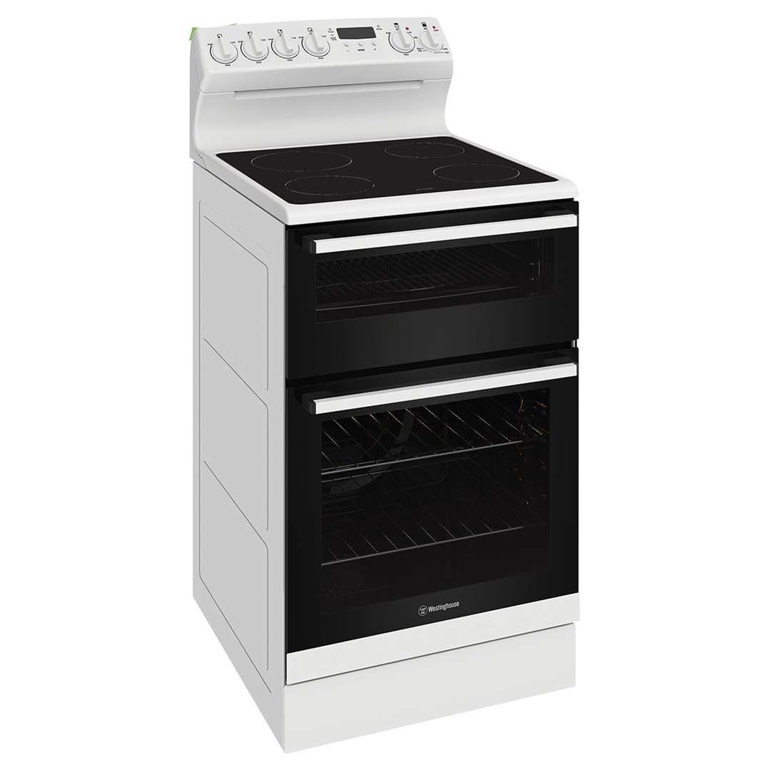 Westinghouse 54cm freestanding electric oven and ceramic cooktop, white