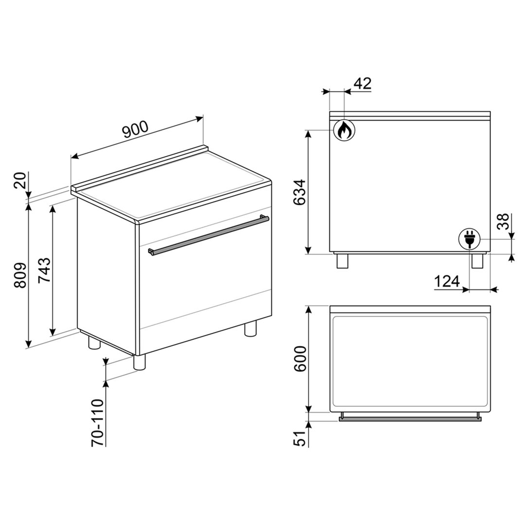 Smeg 90cm 6 Burner Classic Freestanding Dual Fuel Cooker Stainless Steel CS9GMXA2