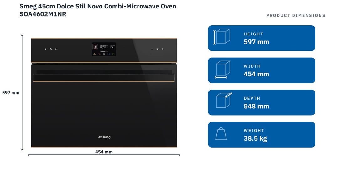 Smeg 45cm Dolce Stil Novo Combi-Microwave Oven SOA4602M1NR — product dimensions