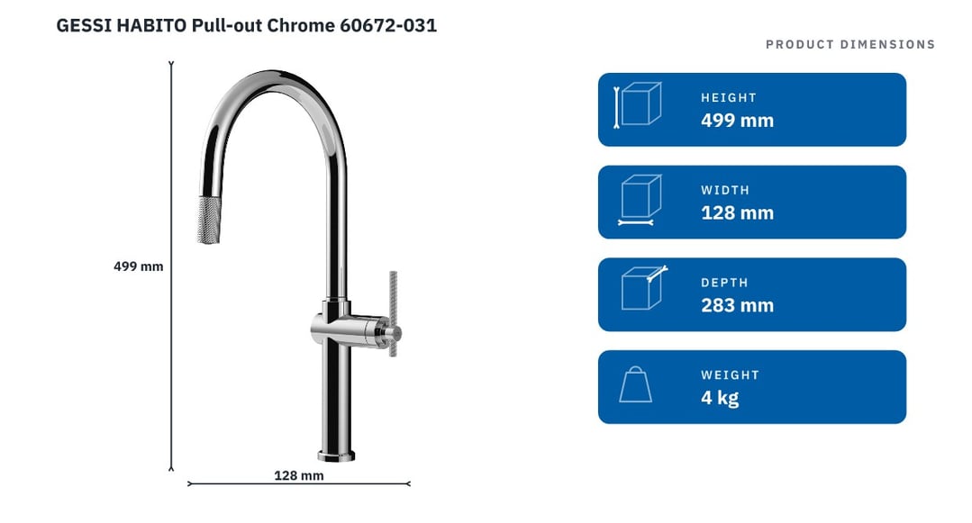GESSI HABITO Pull-out Chrome 60672-031 — product dimensions