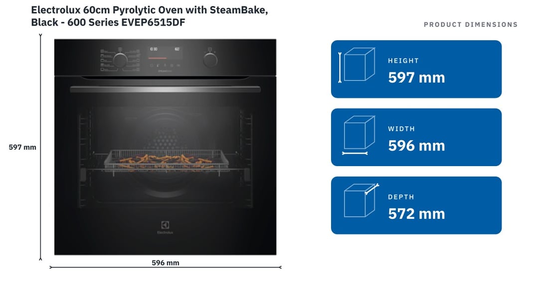 Electrolux 60cm Pyrolytic Oven with SteamBake, Black - 600 Series EVEP6515DF