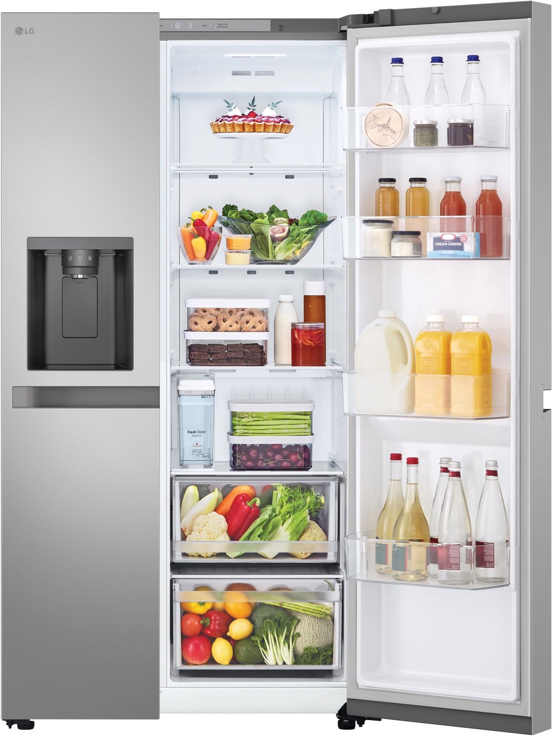 LG 641L Side by Side Fridge in Stainless Finish, Non-Plumbed GS-N599PL