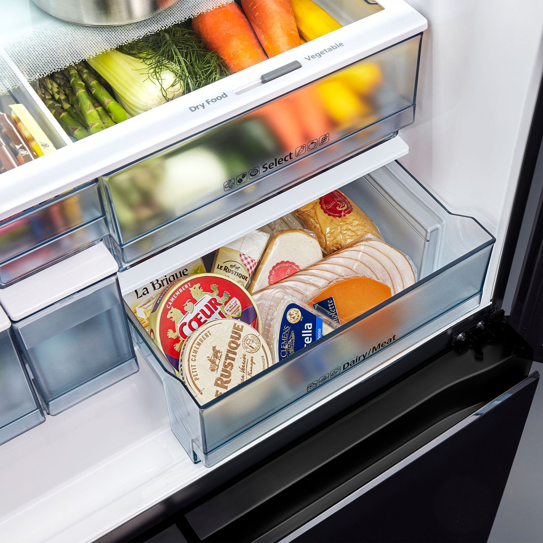 Hitachi 569L 4 Door French Door Fridge - Glass Clear Black RWB640PT1GCK