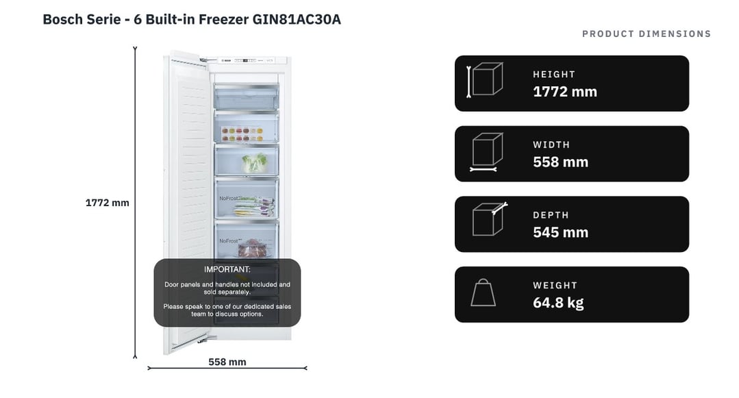 Bosch Serie - 6 Built-in Freezer GIN81AC30A — product dimensions