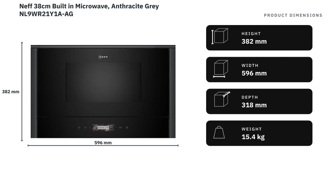 Neff 38cm Built in Microwave, Anthracite Grey NL9WR21Y1A-AG — product dimensions