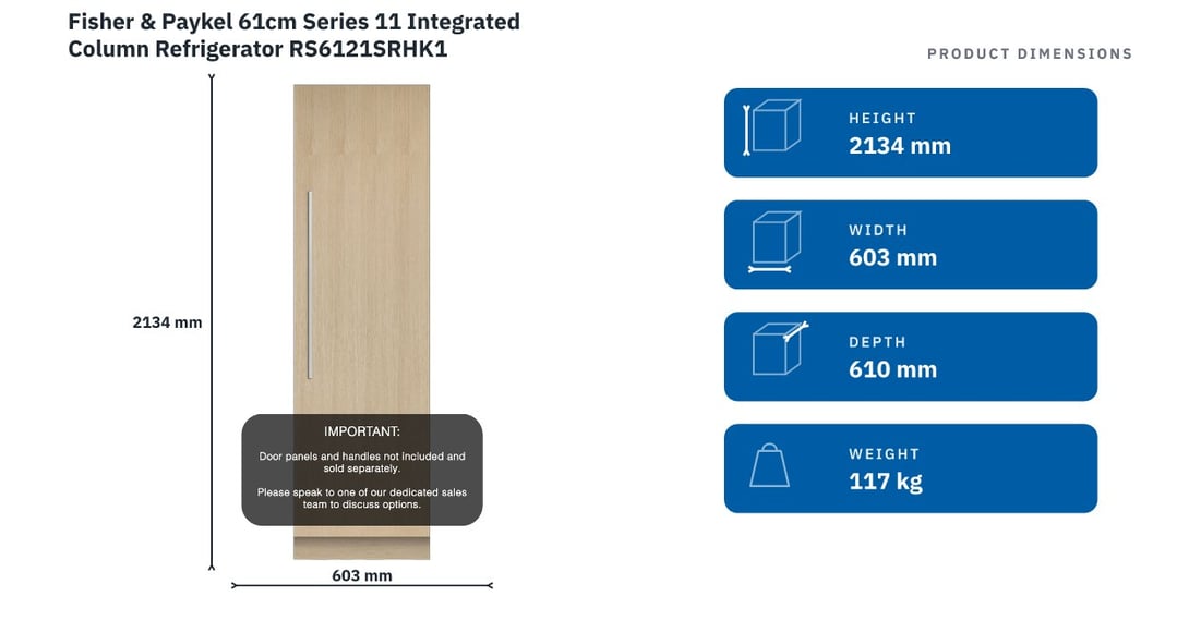 Fisher & Paykel 61cm Series 11 Integrated Column Refrigerator RS6121SRHK1