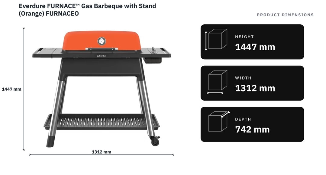 Everdure FURNACE™ Gas Barbeque with Stand (Orange) FURNACEO — product dimensions