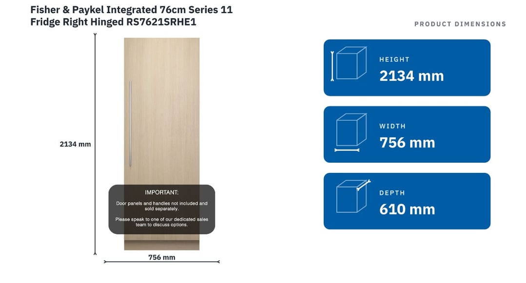 Fisher & Paykel Integrated 76cm Series 11 Fridge Right Hinged RS7621SRHE1