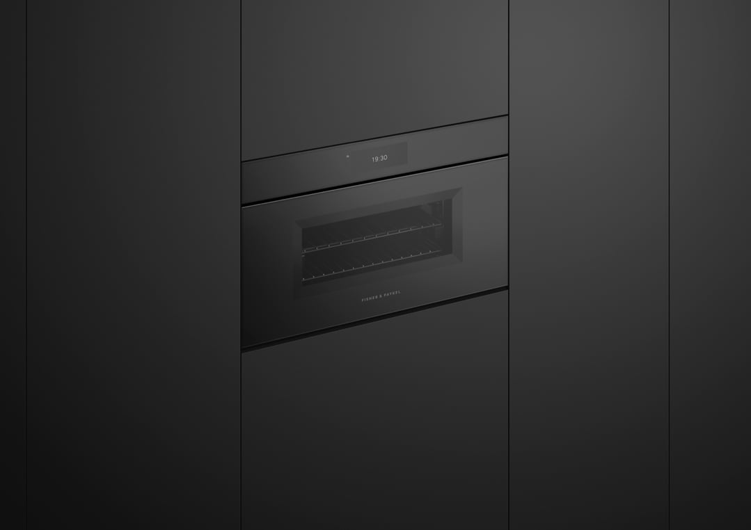 Fisher & Paykel 76cm Series 9, Minimal Handleless Compact Combi-Steam Oven, Black Glass OS76NMUNB3