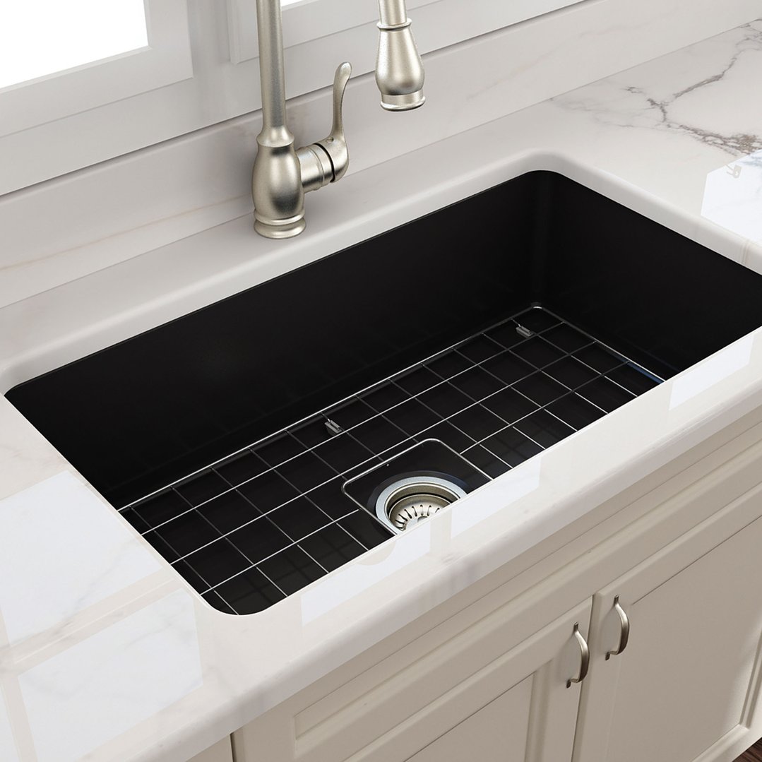 Turner Hastings Cuisine 81x48 Inset / Undermount Fireclay Sink - Matte Black CU81FSI-MB