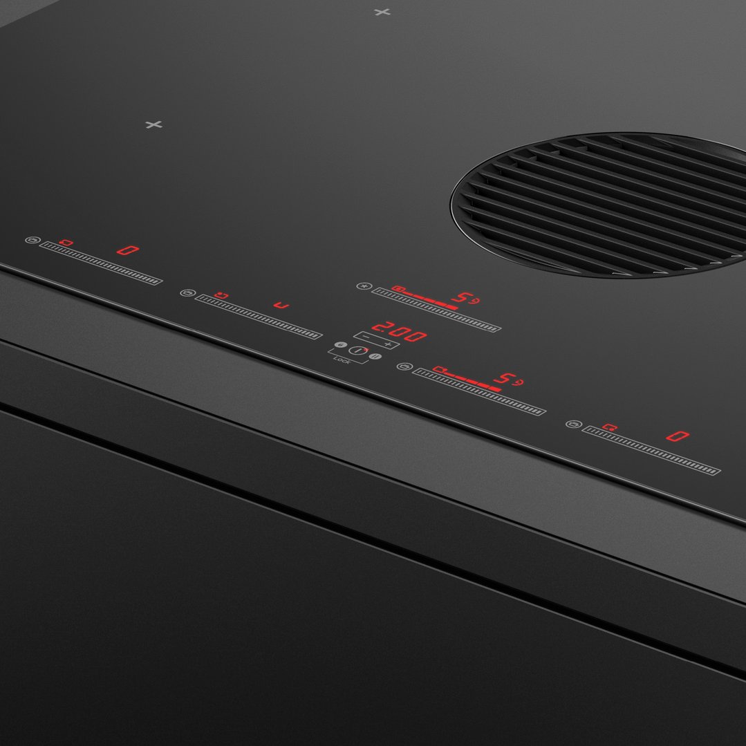 Close up of an induction cooktop with integrated ventilation