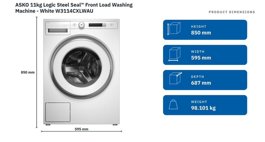 ASKO 11kg Logic Steel Seal™ Front Load Washing Machine - White W3114CXLWAU