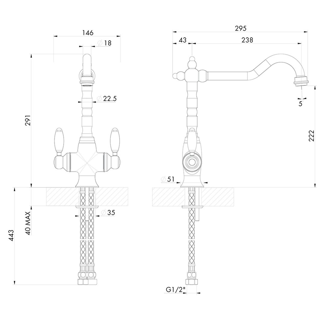 Turner Hastings Providence Double Mixer Tap - Chrome PR401DM-CH