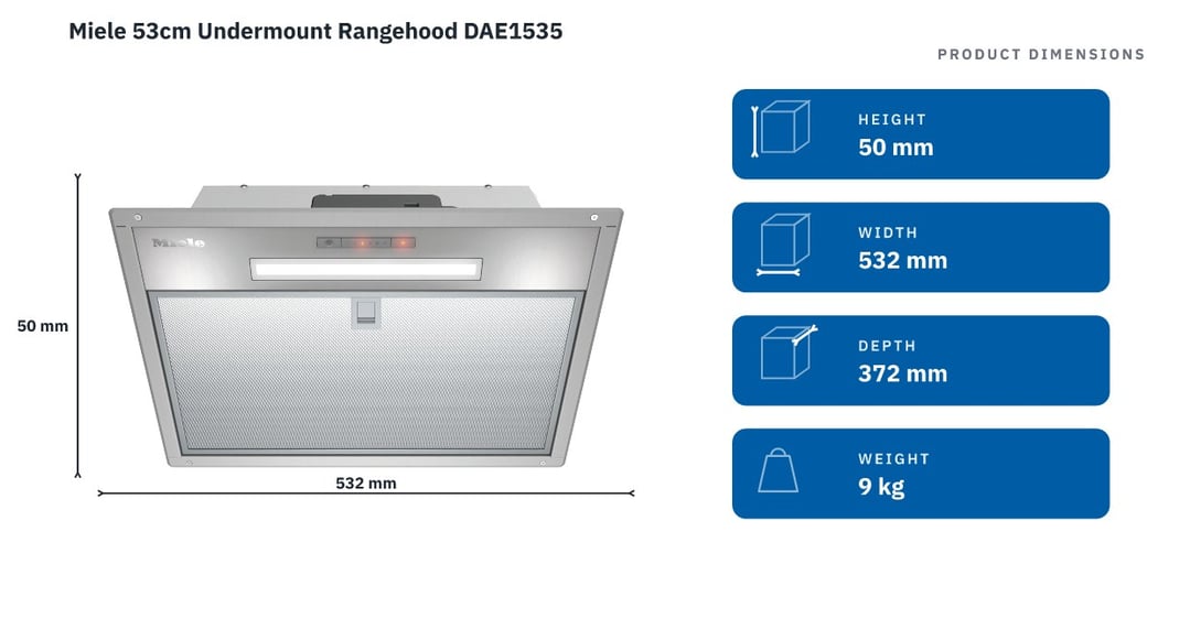 Miele 53cm Undermount Rangehood DAE1535 — product dimensions