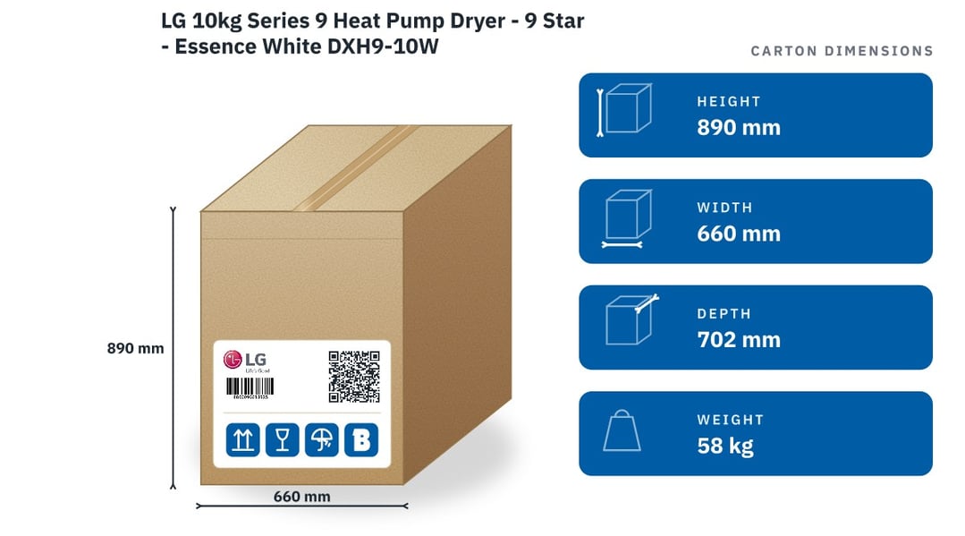 LG 10kg Series 9 Heat Pump Dryer - 9 Star - Essence White DXH9-10W