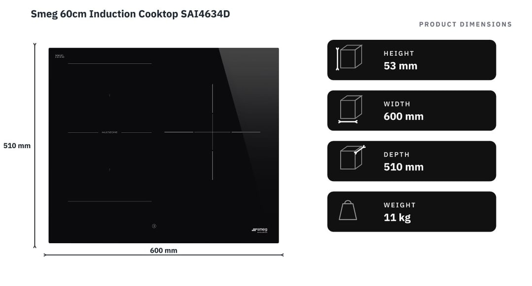Smeg 60cm Induction Cooktop SAI4634D — product dimensions