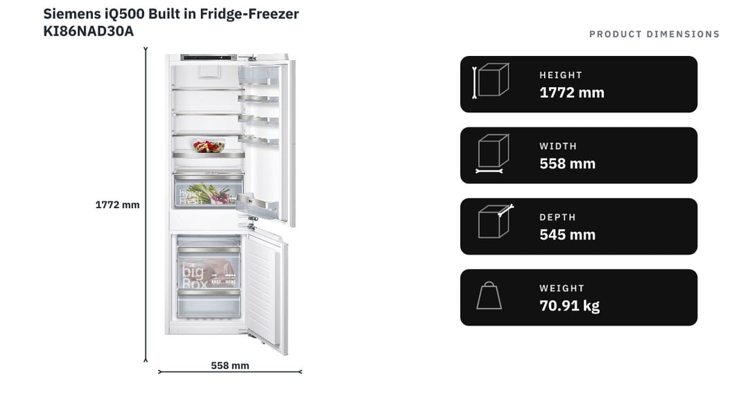 Siemens iQ500 Built in Fridge-Freezer KI86NAD30A — product dimensions