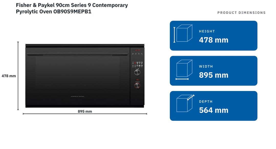 Fisher & Paykel 90cm Series 9 Contemporary Pyrolytic Oven OB90S9MEPB1