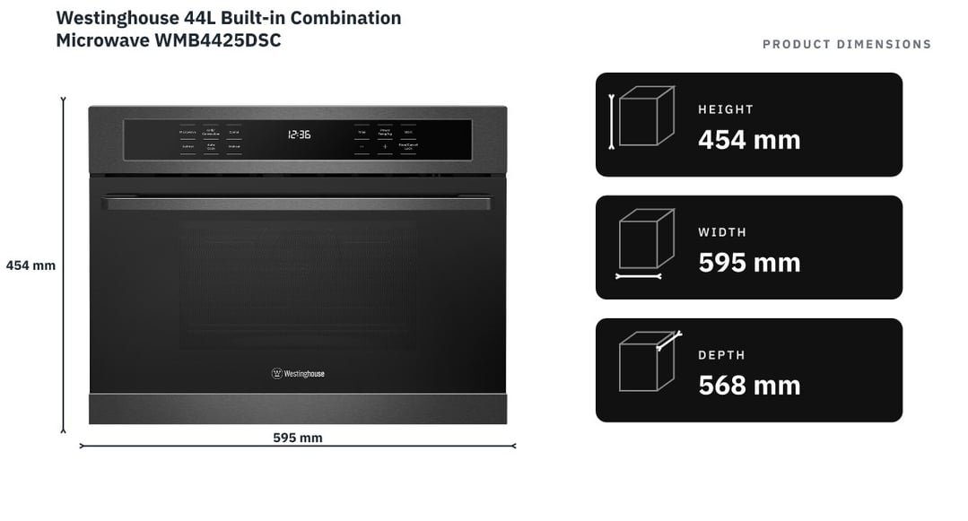 Westinghouse 44L Built-in Combination Microwave WMB4425DSC — product dimensions