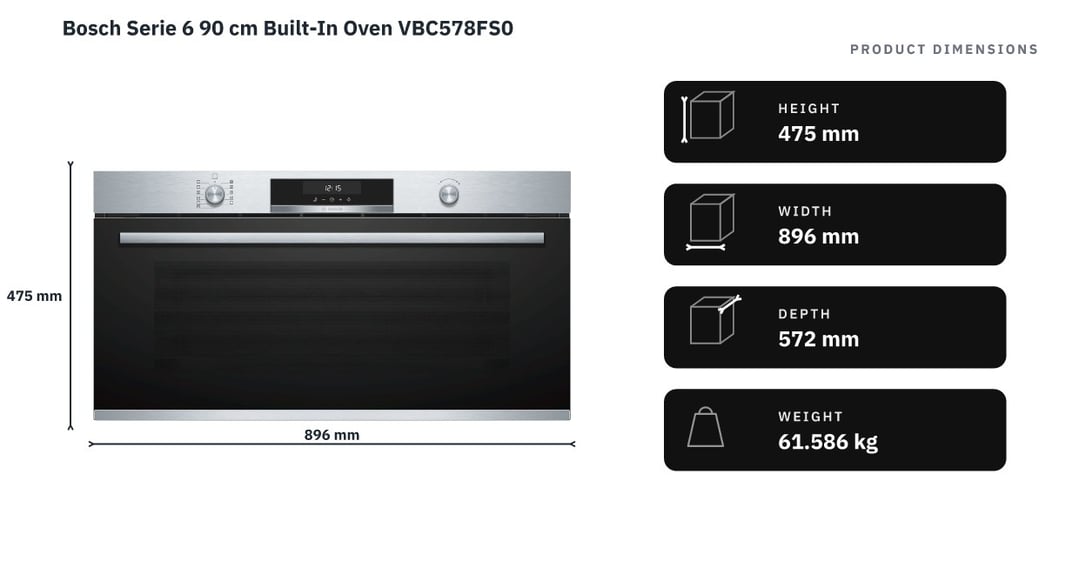 Bosch Serie 6 90 cm Built-In Oven VBC578FS0 — product dimensions