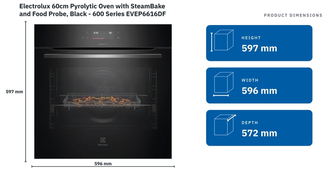 Electrolux 60cm Pyrolytic Oven with SteamBake and Food Probe, Black - 600 Series EVEP6616DF