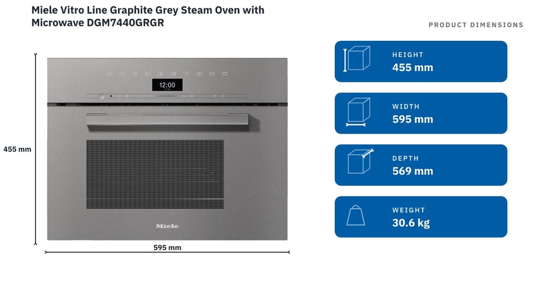 Miele Vitro Line Graphite Grey Steam Oven with Microwave DGM7440GRGR — product dimensions