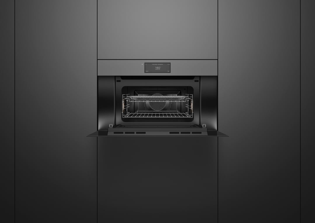 Fisher & Paykel 76cm Series 9, Minimal Handleless Compact Combi-Microwave Oven, Grey Glass OM76NMUNG3