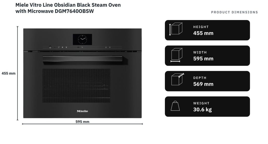 Miele Vitro Line Obsidian Black Steam Oven with Microwave DGM7640OBSW — product dimensions