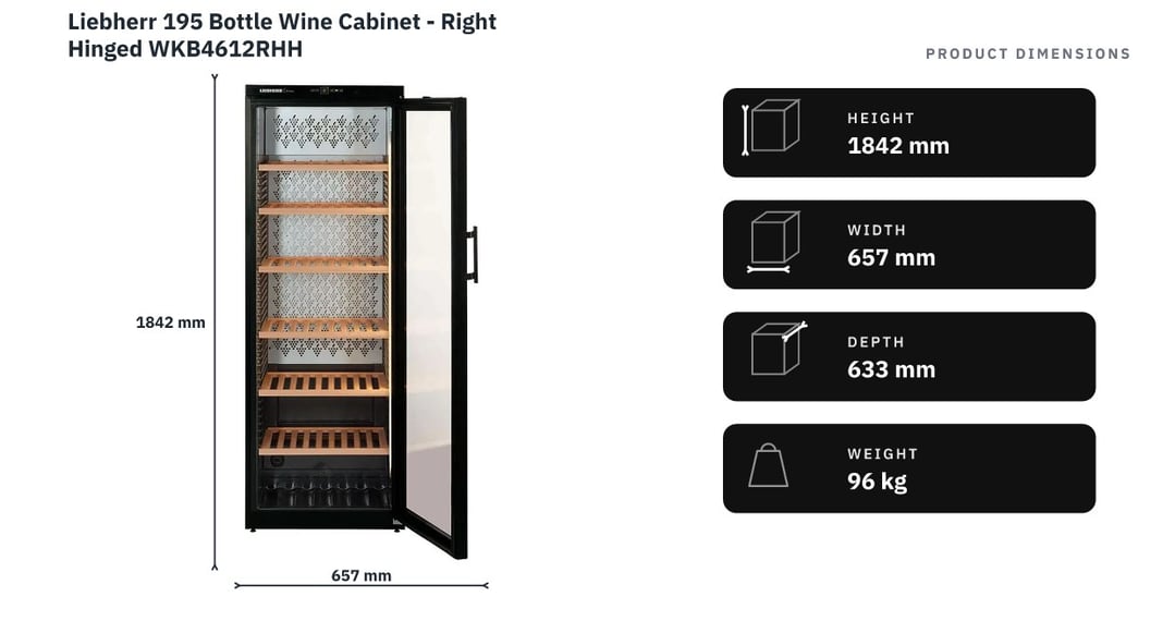 Liebherr 195 Bottle Wine Cabinet - Right Hinged WKB4612RHH — product dimensions