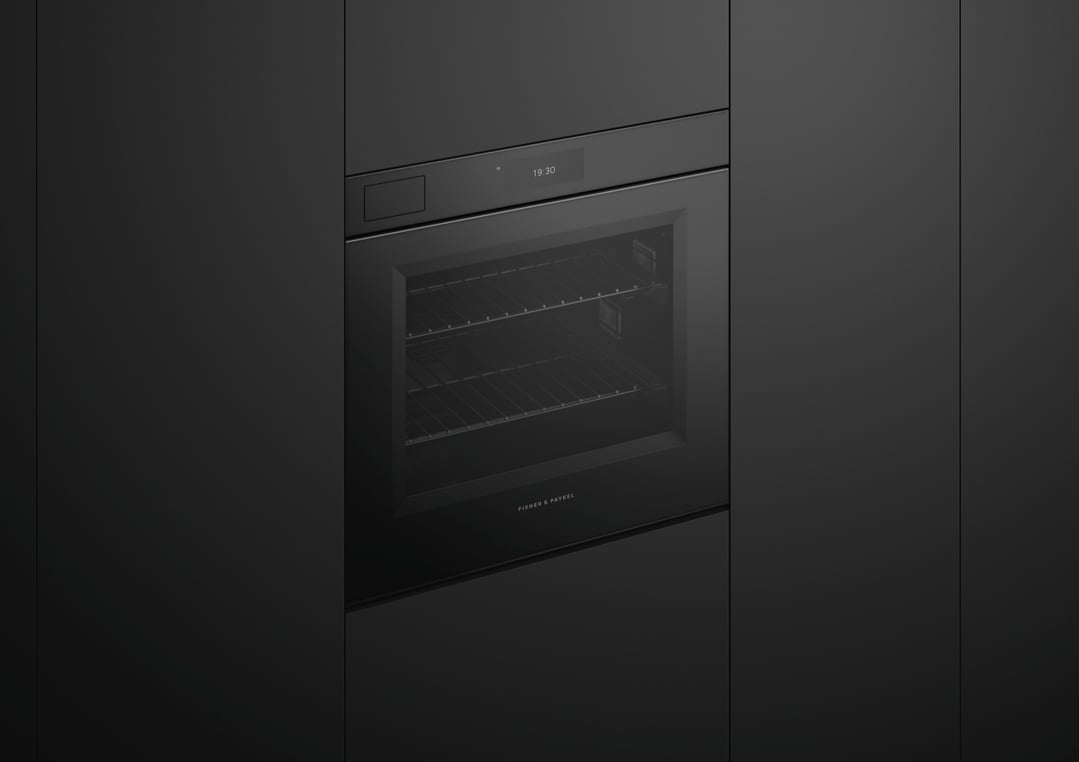Fisher & Paykel 76cm Series 11, Minimal Handleless Pyrolytic Steam Assist Oven, Black Glass OB76SMPSUNB3
