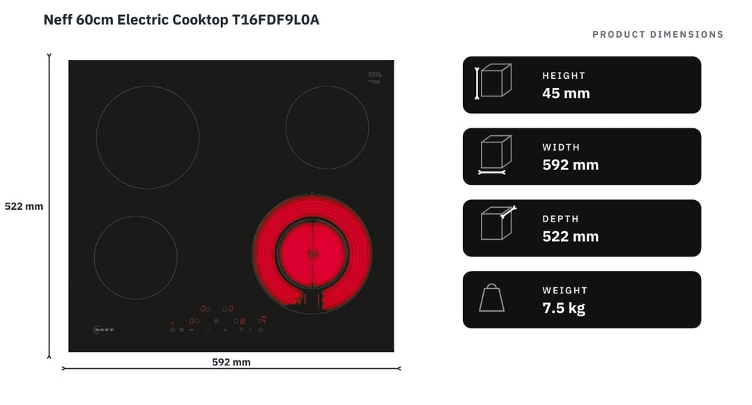 Neff 60cm Electric Cooktop T16FDF9L0A — product dimensions
