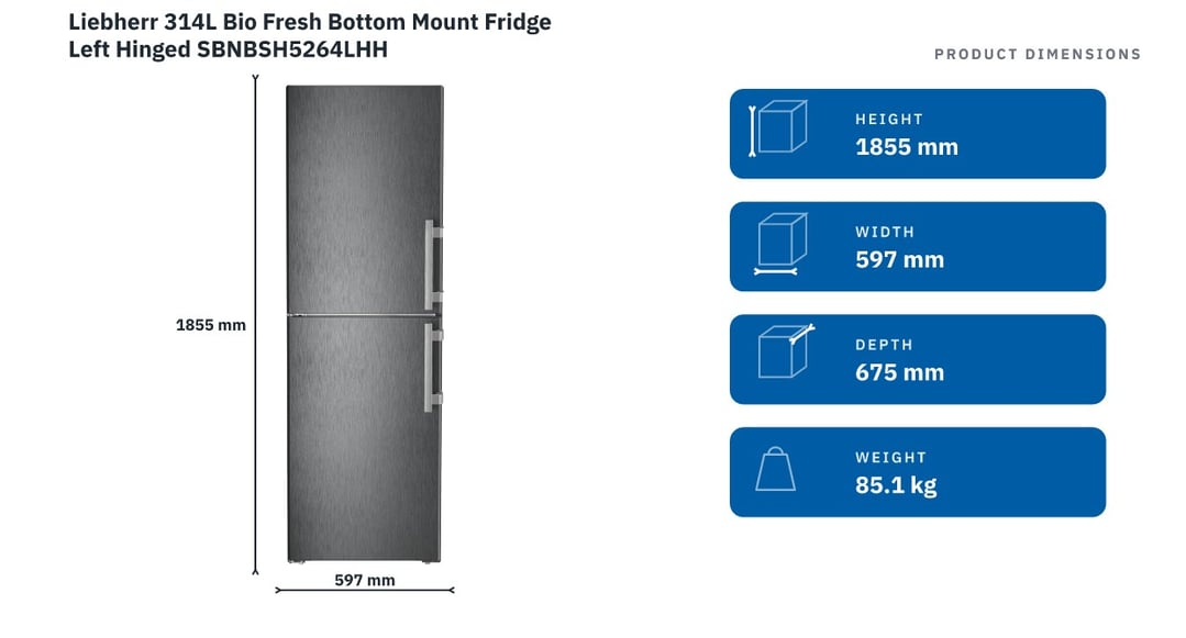Liebherr 314L Bio Fresh Bottom Mount Fridge Left Hinged SBNBSH5264LHH