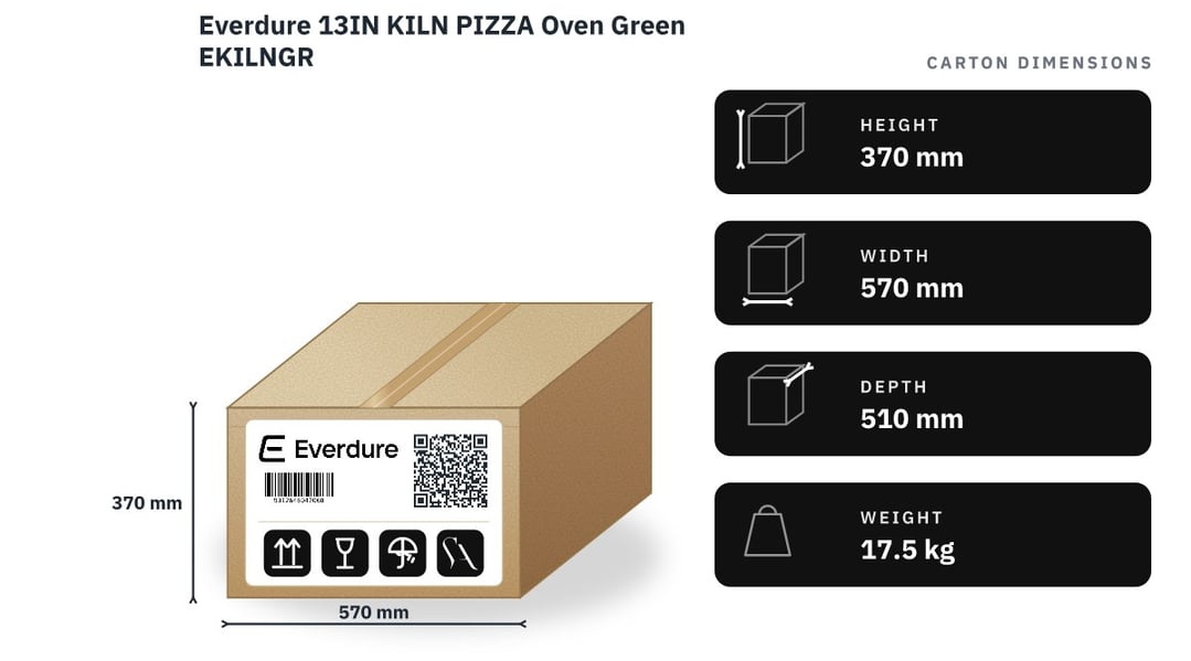 Everdure 13IN KILN PIZZA Oven Green EKILNGR — packaged dimensions