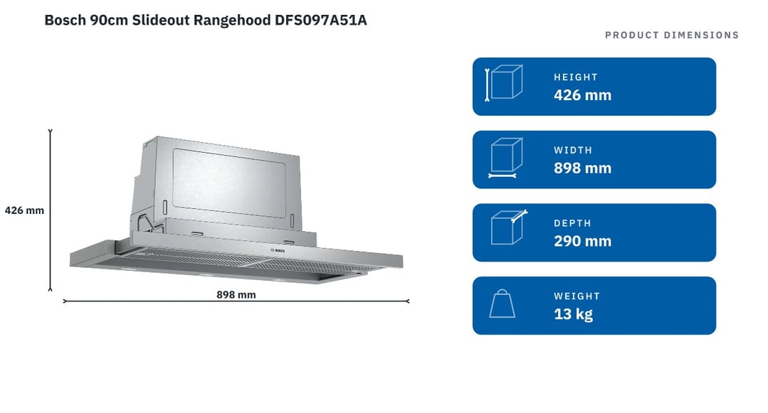 Bosch 90cm Slideout Rangehood DFS097A51A